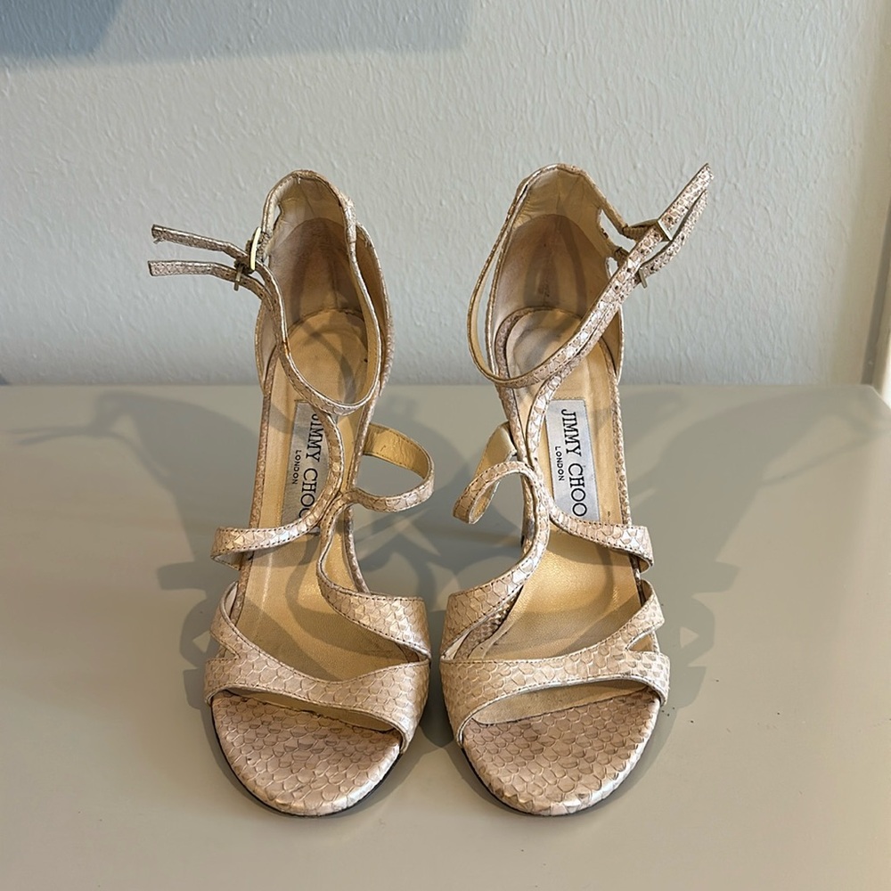 Jimmy choo, nude metallic snakeskin sandals size 37